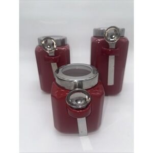 Set of 3 Red/Silver Mainstay Canisters With Spoons